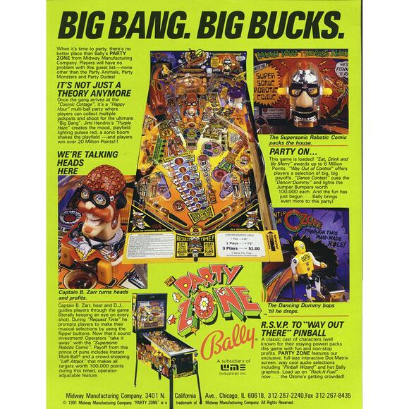 Party Zone Pinball Flyer Original NOS Promo Space Age Artwork Sci-Fi 1991 - Picture 3 of 5